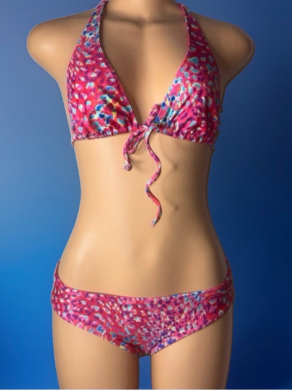 Candie's Pink Multi-Spot Tie-Front Halter Bikini Set